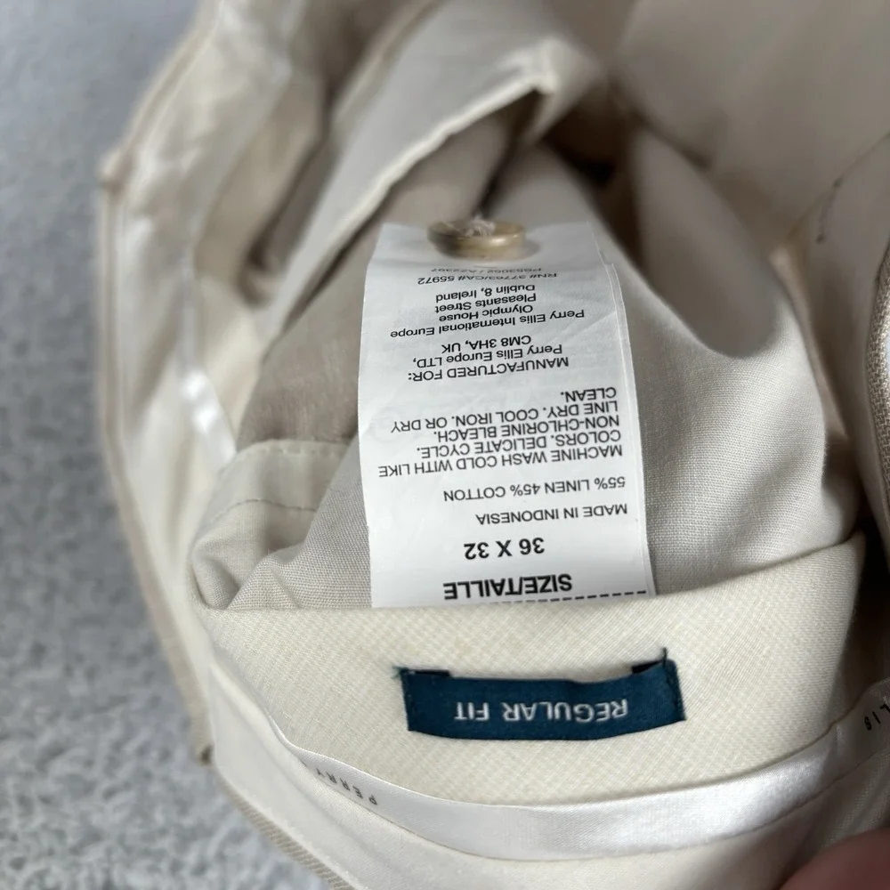 NEW Perry Ellis Linen‎ Blend Dress Pants Men 36x32 Tan Regular Fit Slacks